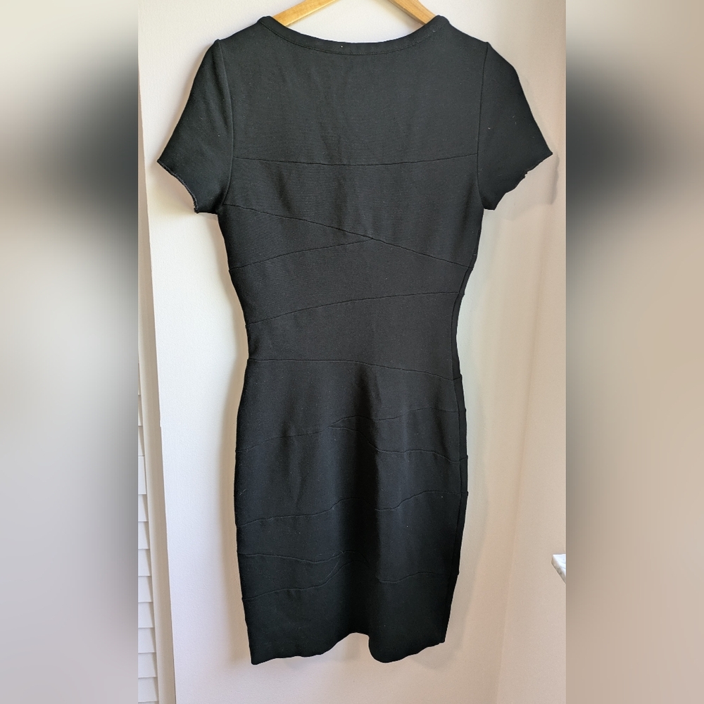 Diane Von Furstenberg Black Midi Cocktail Dress Size 10 Shortsleeve Bodycon - Picture 3 of 10